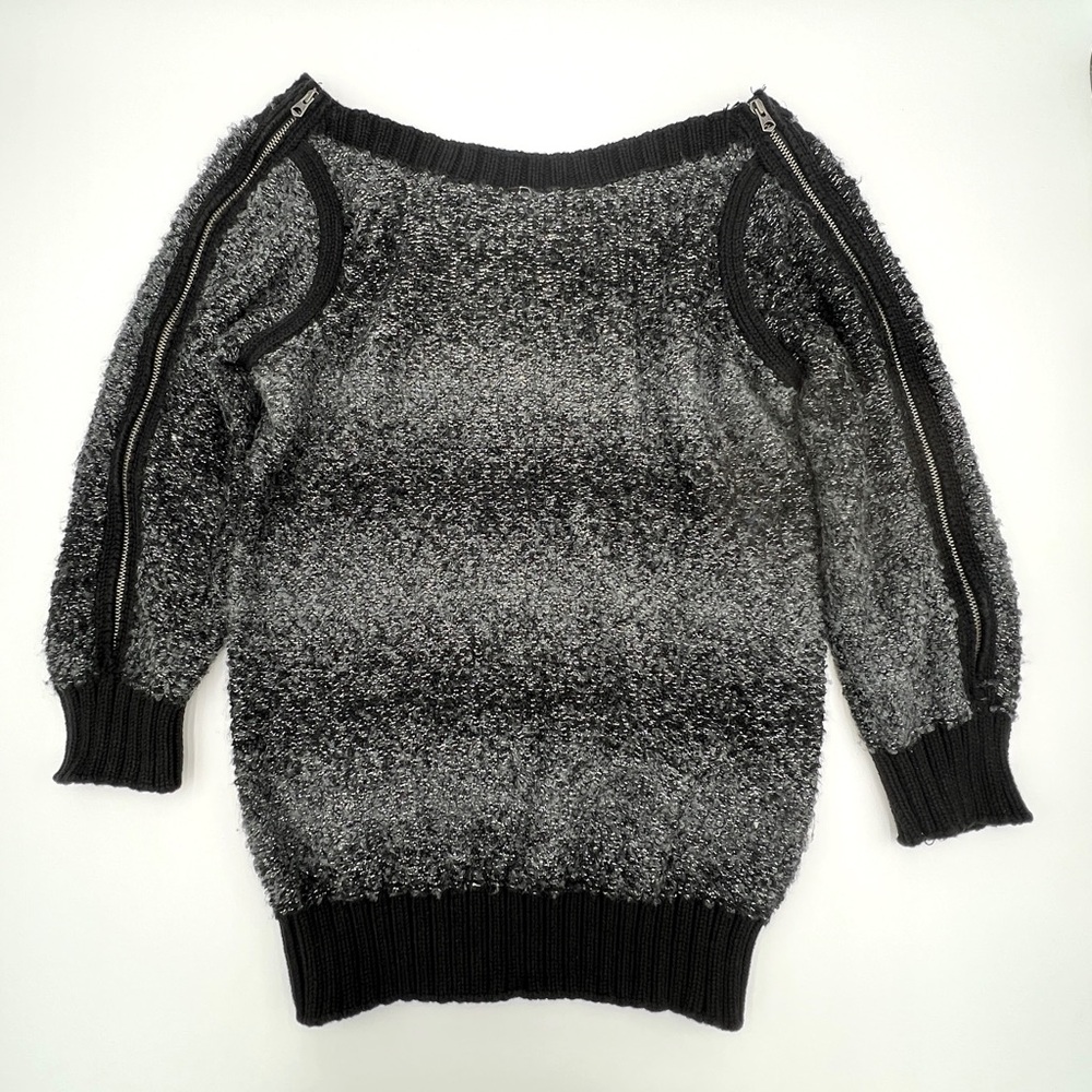 Armani Exchange Metallic Fuzzy Knit Sweater Top Size Small Zipper Shoulder